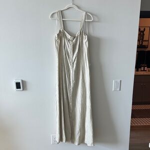 Max Studio Cream and Light Brown Striped Button-Front Maxi Dress